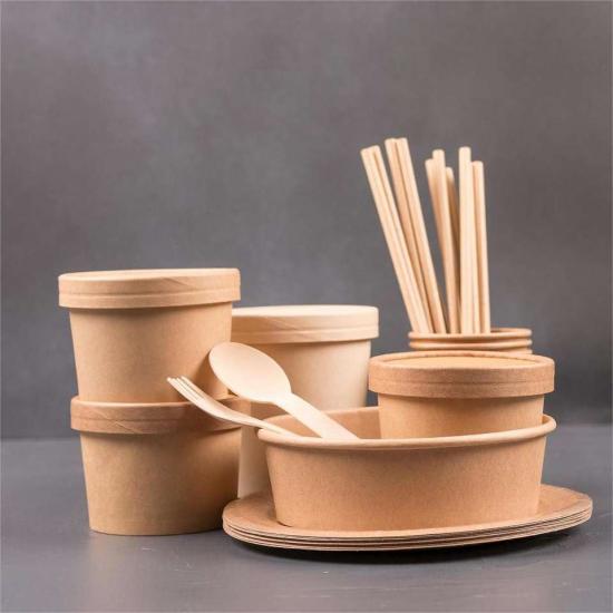 Eco Friendly Compostable Takeaway PLA Kraft PaperSoup Bowl with Lid