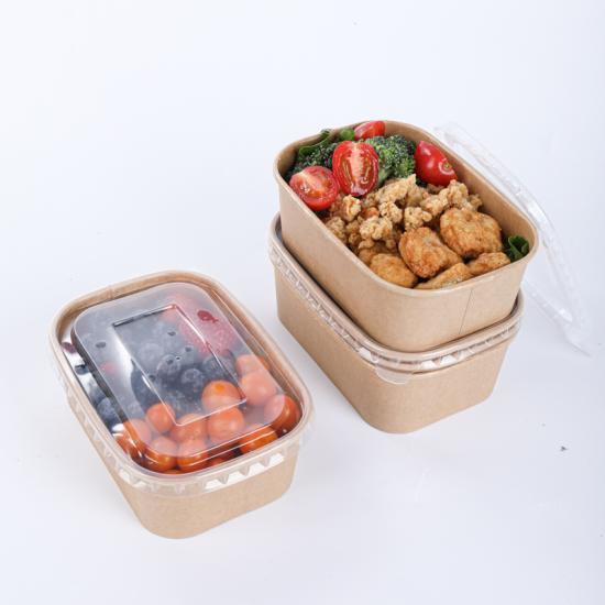   Biodegradable Rectangle Kraft Paper Container For Fruits Salad Packing