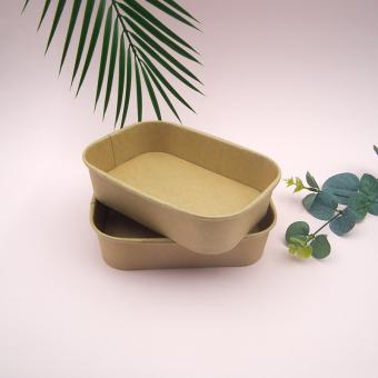 PLA 500ml Takeaway Rectangular Brown Kraft Paper Bowl Fast Food Disposable Container with Lid